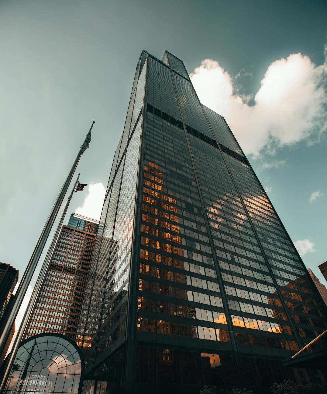 shadowy corporate skyscraper