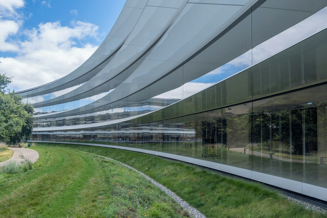 Corporate headquarters building with reflective glass facade