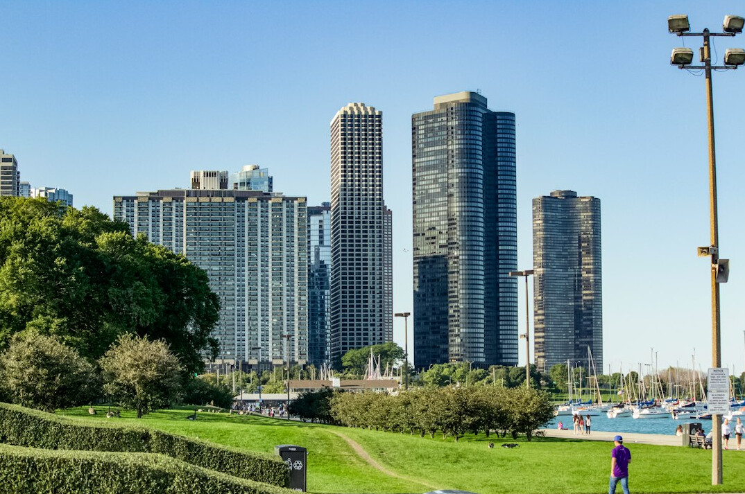 city skyline with skyscrapers