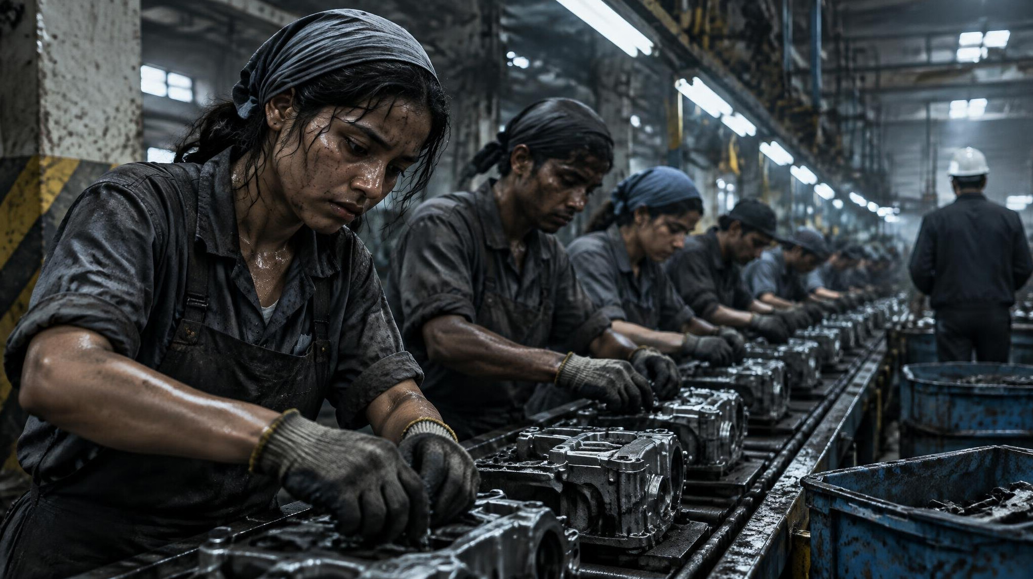 factory workers in harsh conditions